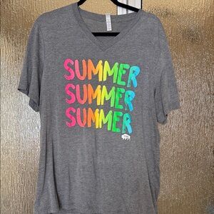 Women’s Gray V-Neck T-Shirt with Colorful 'Summer' Print